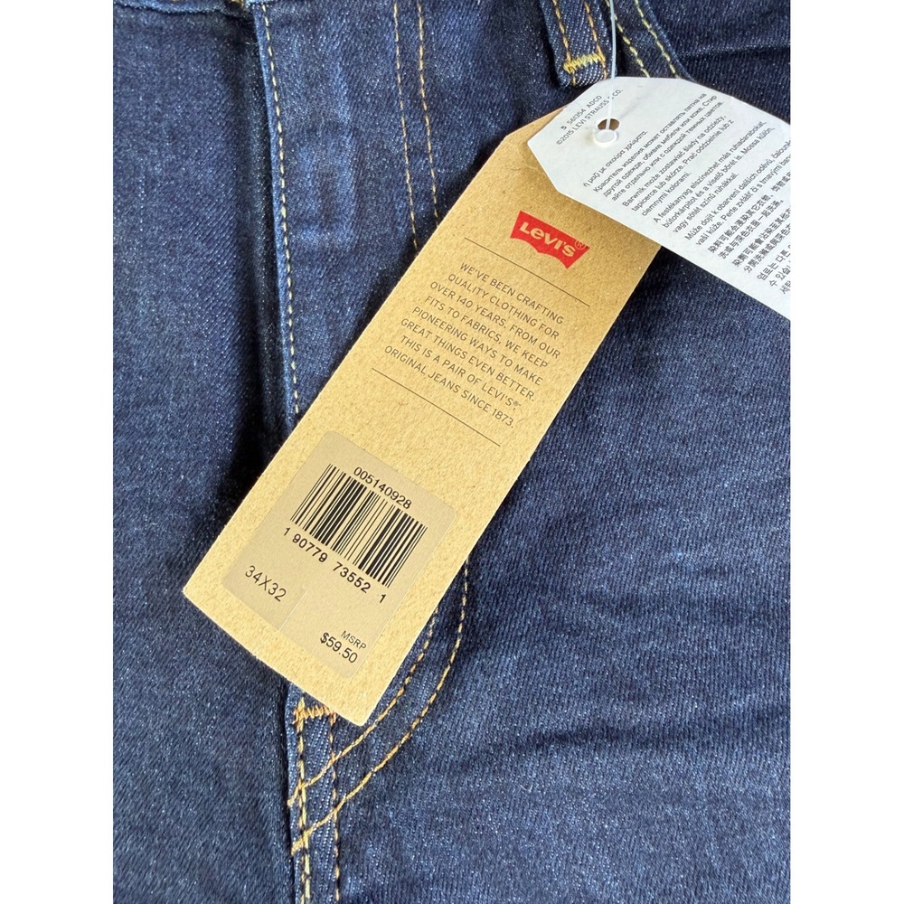 Levis 514 Straight Leg Jeans Mens 34x32 Dark Wash Indigo Stretch - Picture 5 of 12